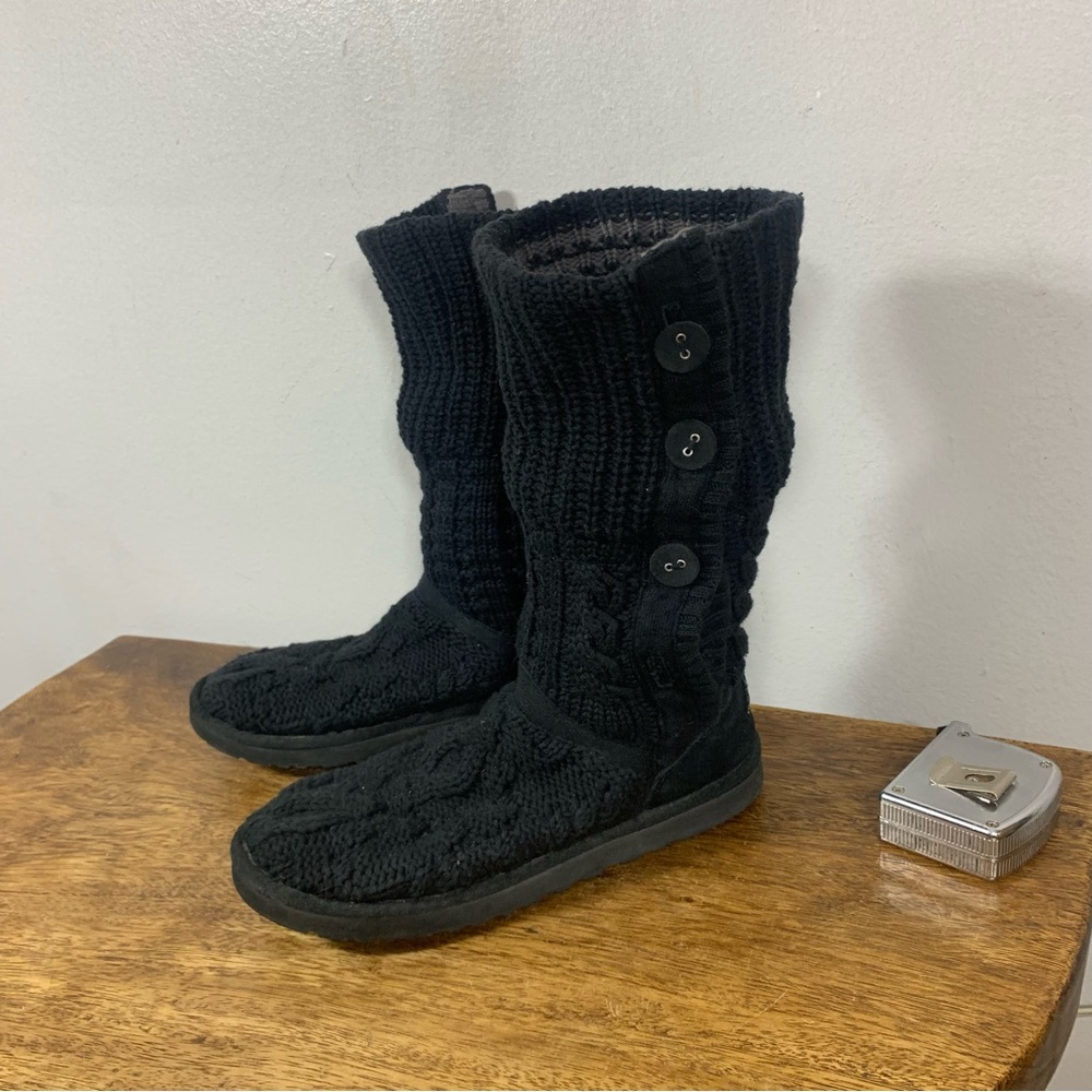 UGG Black Knit Button Boots - Picture 1 of 8